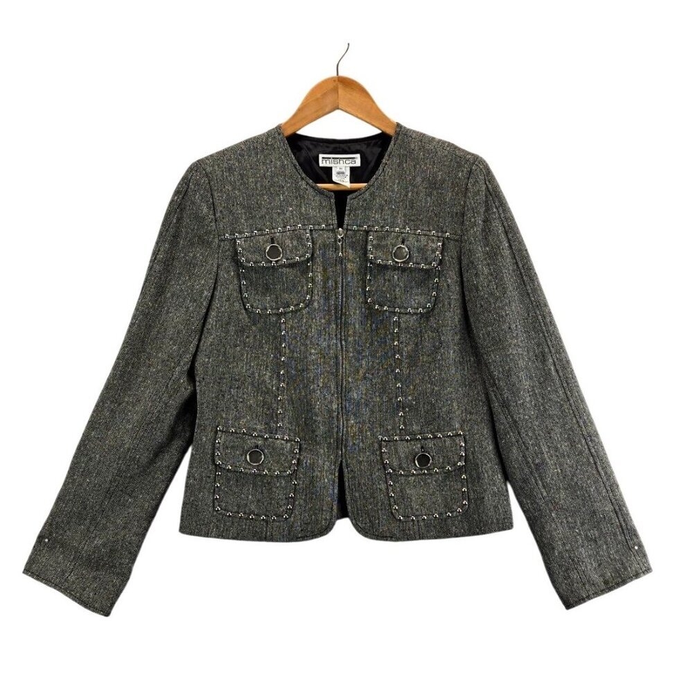 Vtg 90s Blazer Moto Gray Weave Multi Color Specs Silver Studs & Thread M Mishca